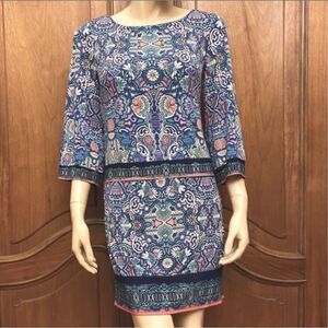 LAUNDRY by SHELLI SEGAL Dress Blue Paisley Work Party Wedding Guest Size XS